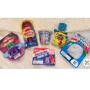 6 SUNNY DAYS Squishies SWEDISH FISH Sour Patch Kid BAZOOKA Marshmallow Dots Ring